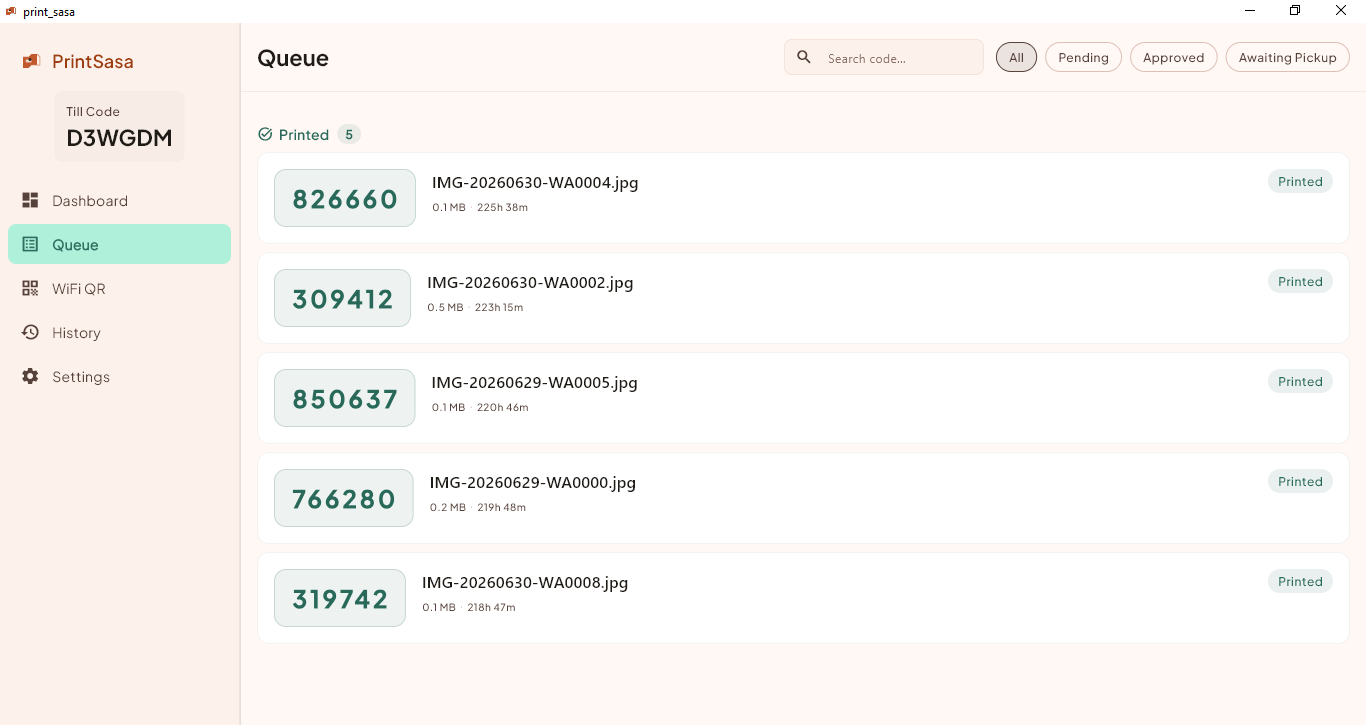 PrintSasa Desktop Dashboard